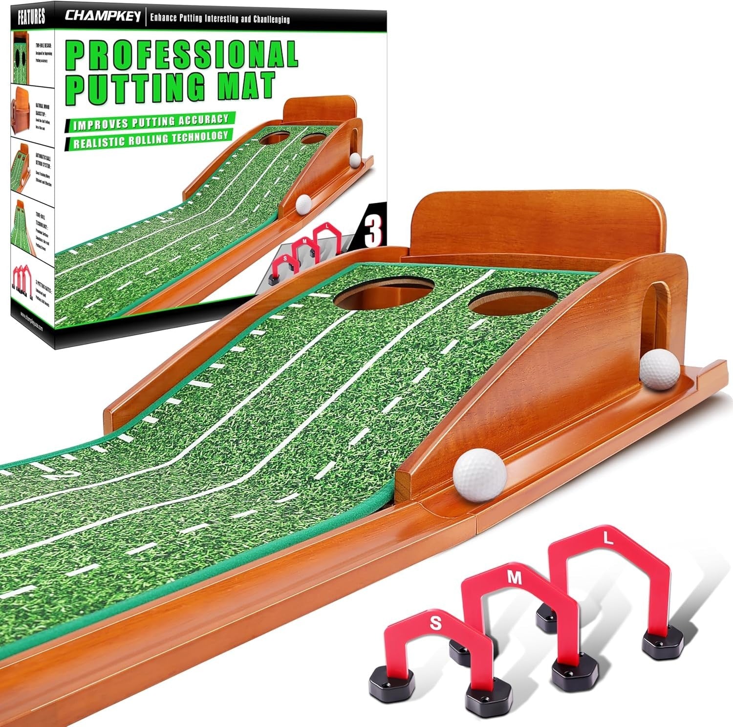 Indoor Golf Putting Mat 10ft Dual Hole Training Green Accuracy Practice Set