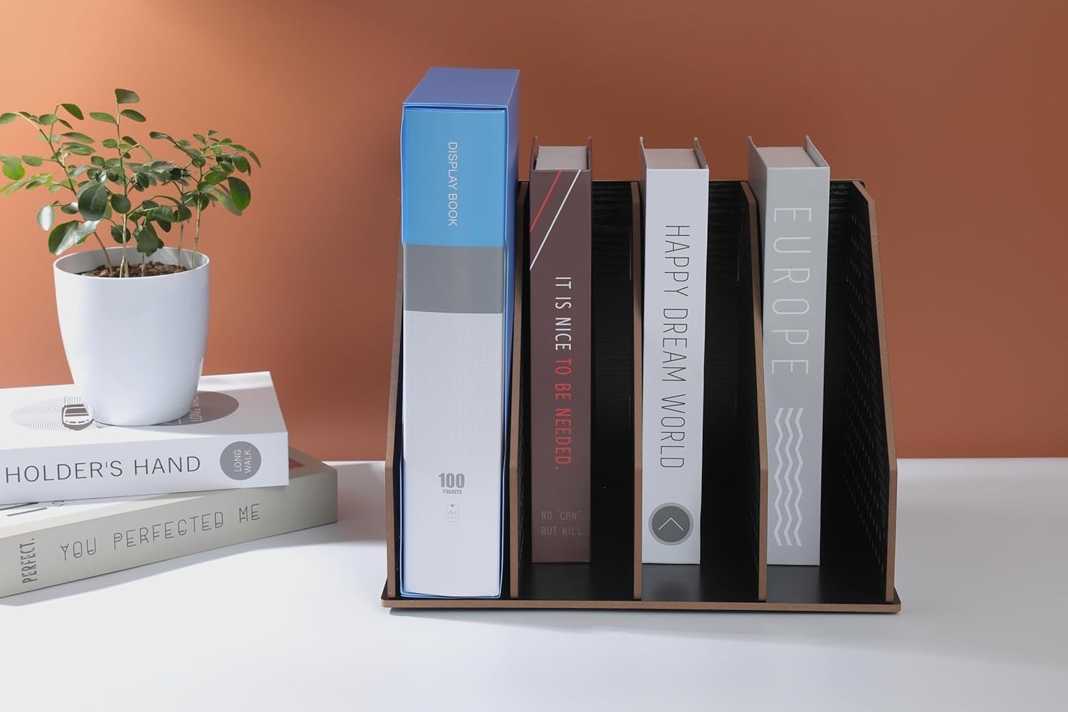 Wooden Desk File Rack & Book Organizer - Large Desktop Storage Holder