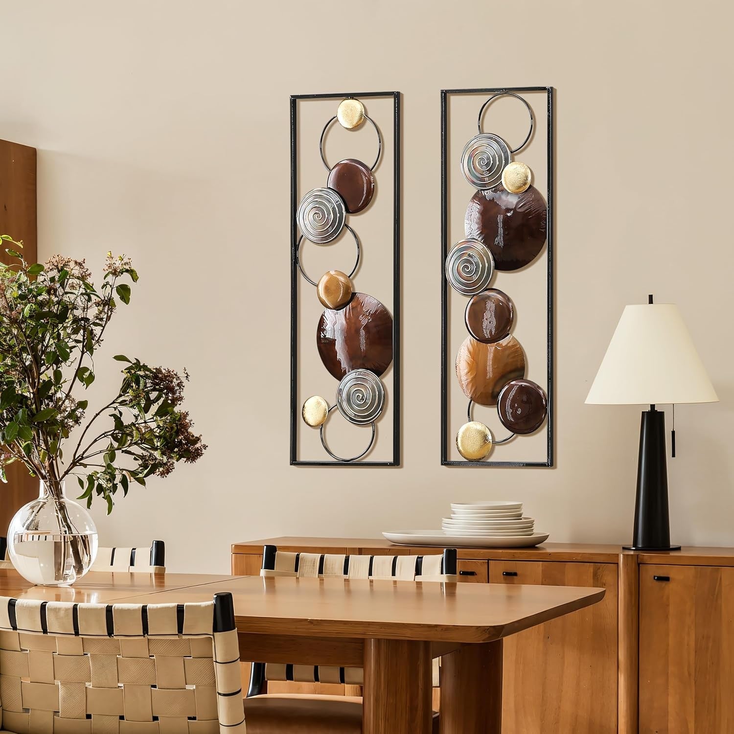 Large Metal Wall Art 2 Piece Abstract Brown 36 Inch Decor