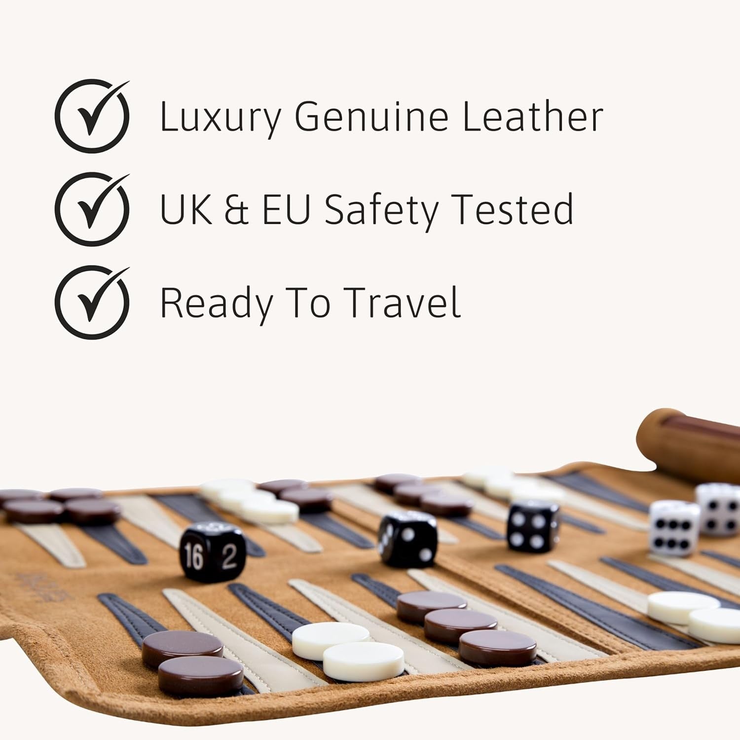 Luxury Leather Backgammon Set Roll Up Travel Board Game Dice Pieces