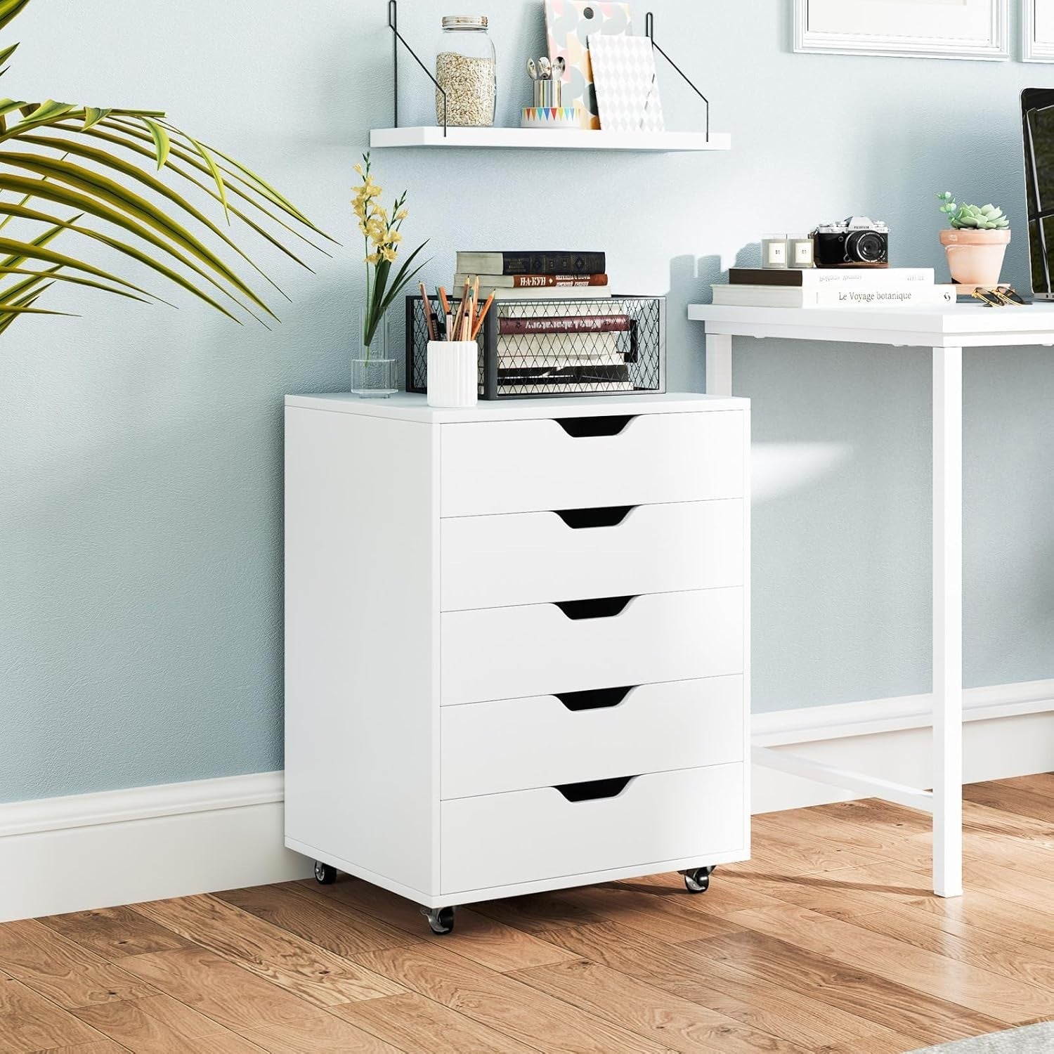 White Mobile File Cabinet 49x40x64cm 5 Drawer Printer Stand