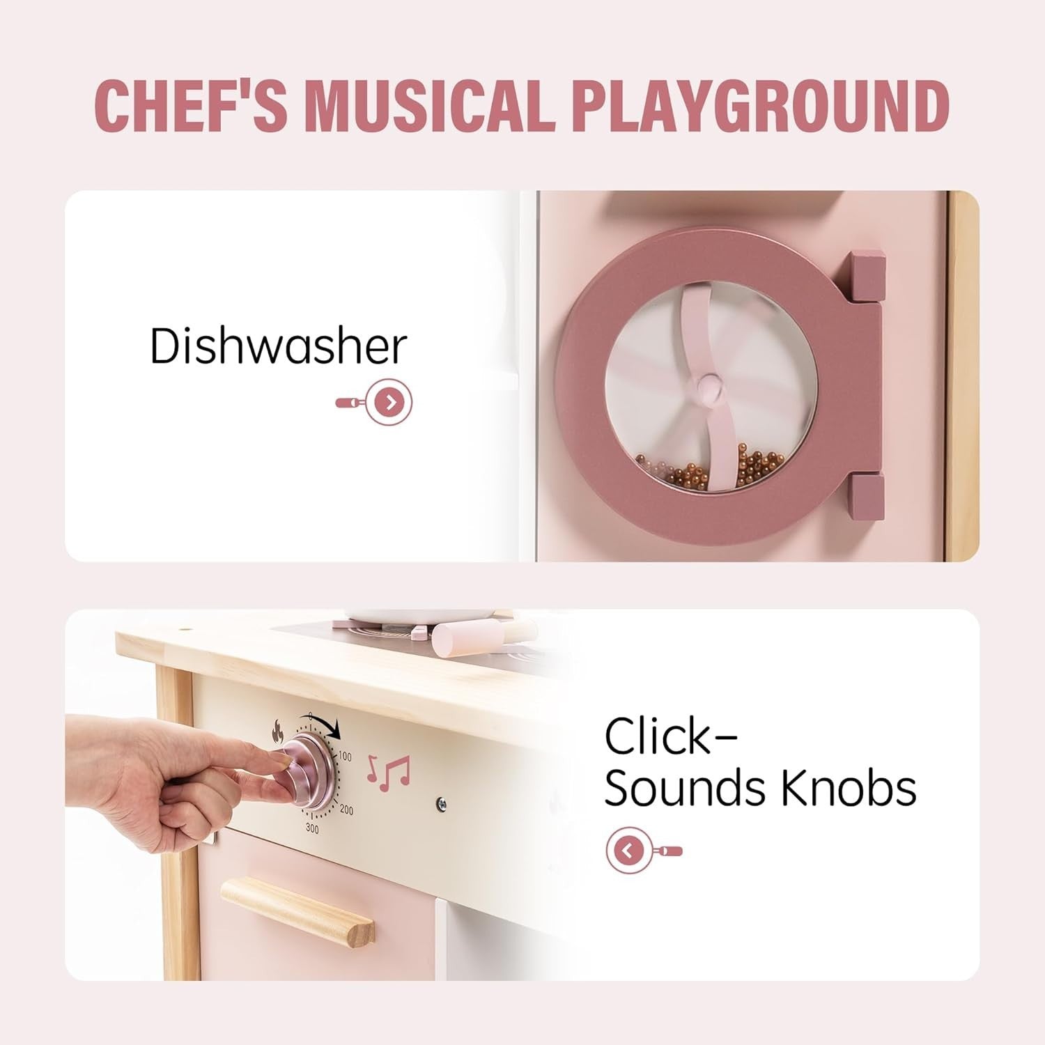 Wooden Kids Play Kitchen Pink w/ Accessories Oven Tea Set Toy
