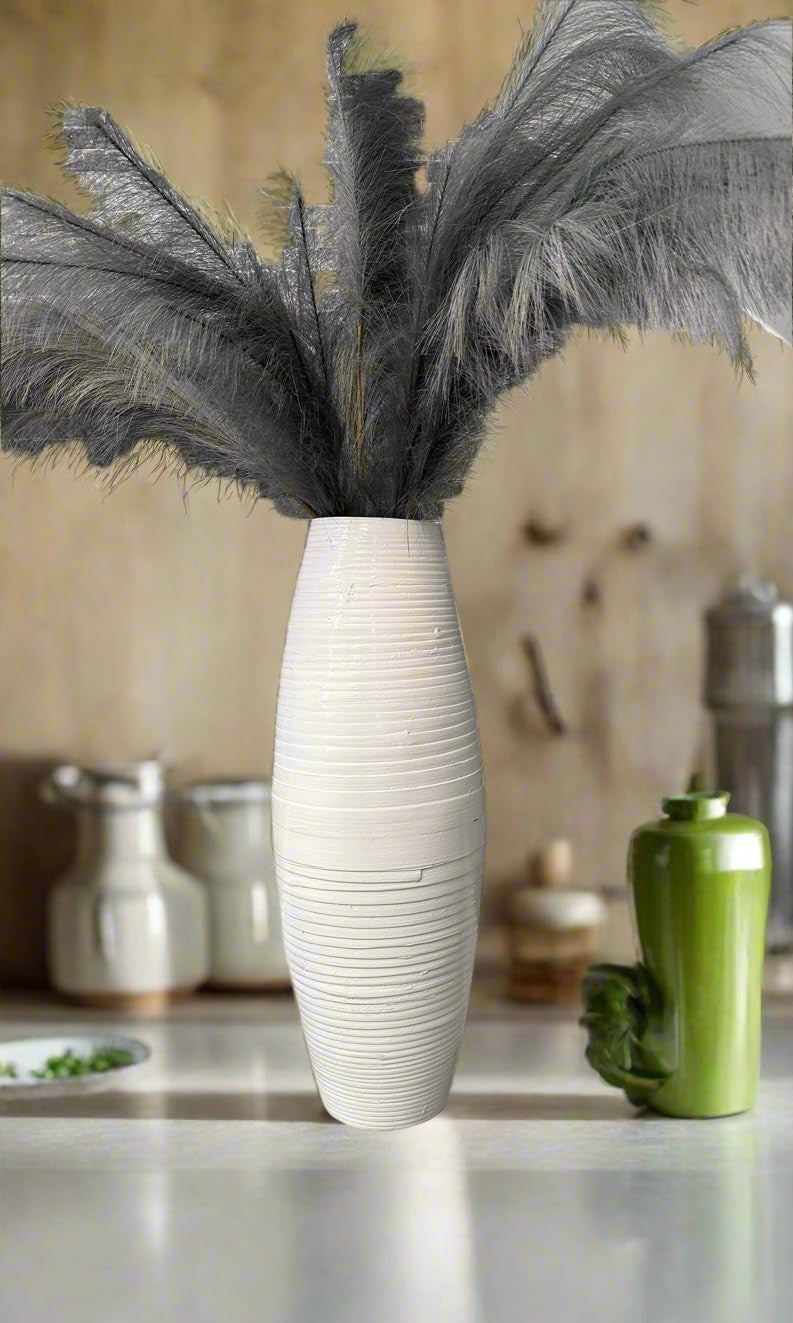 Tall Bamboo Floor Vase 60cm White Drum Shape Modern Home Decor Centrepiece