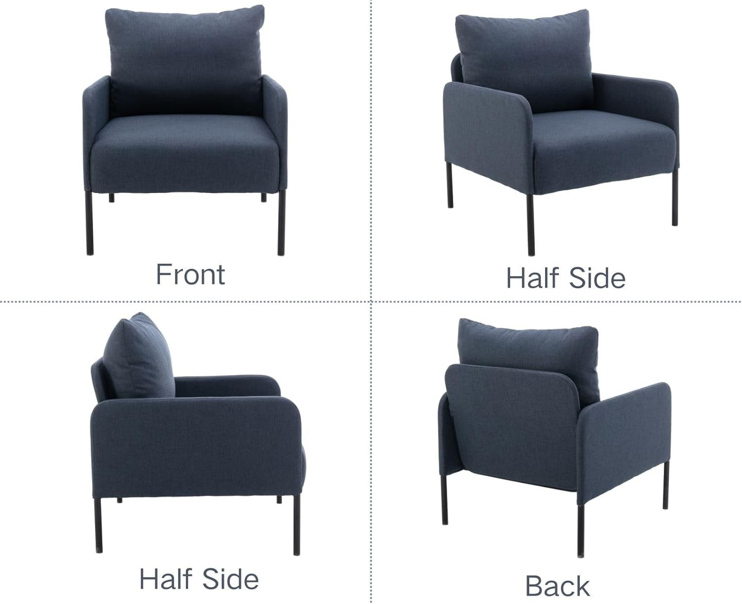 Modern Accent Armchair Blue Linen Lounge Chair Metal Legs Sofa
