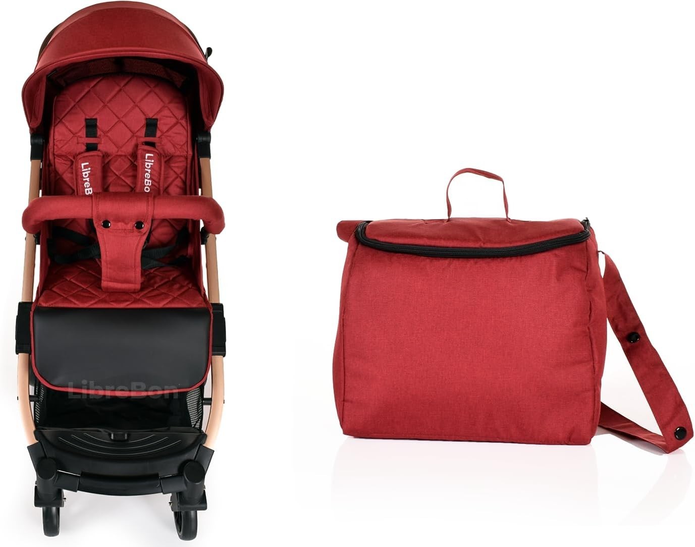 Lightweight Travel Baby Stroller One Hand Fold Compact Buggy Red Gold
