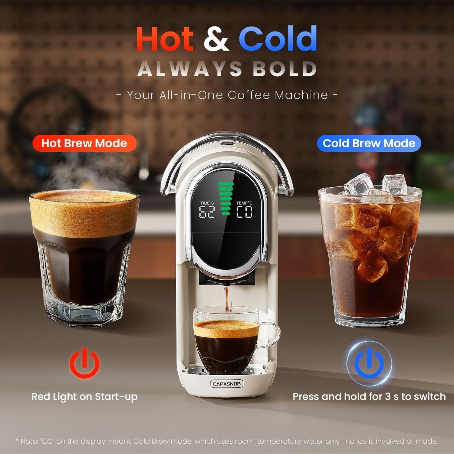 5-in-1 Pod Coffee Machine 20Bar Hot Cold Brew Mini Maker Fast Heat-Up White
