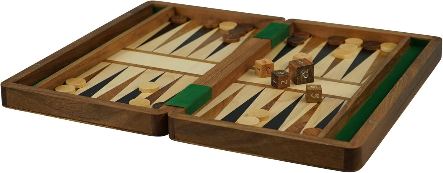 14” Handmade Wooden Backgammon Set Solid Wood Foldable Luxury Board Game