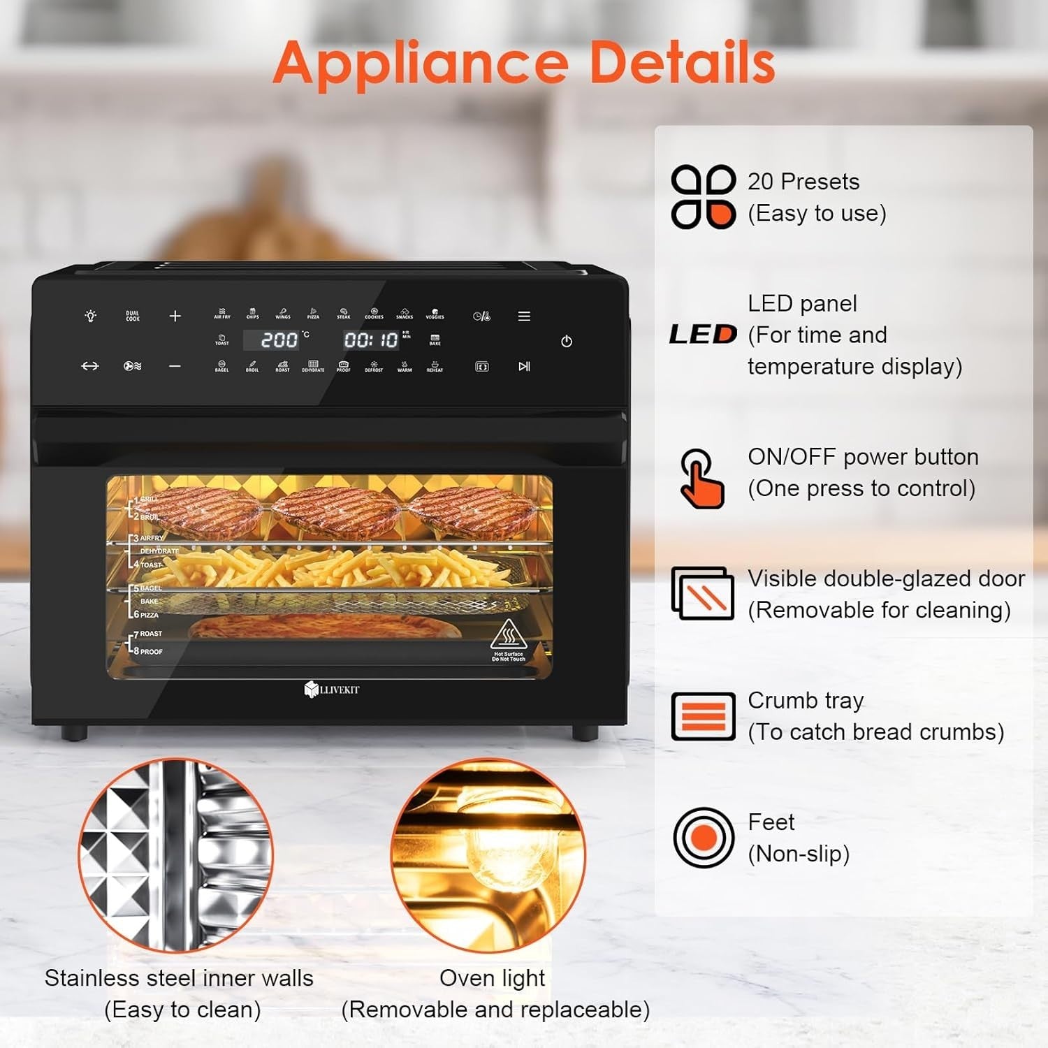 30L Air Fryer Oven XXL Rotisserie 20 Programs Touchscreen 9 Accessories 1800W