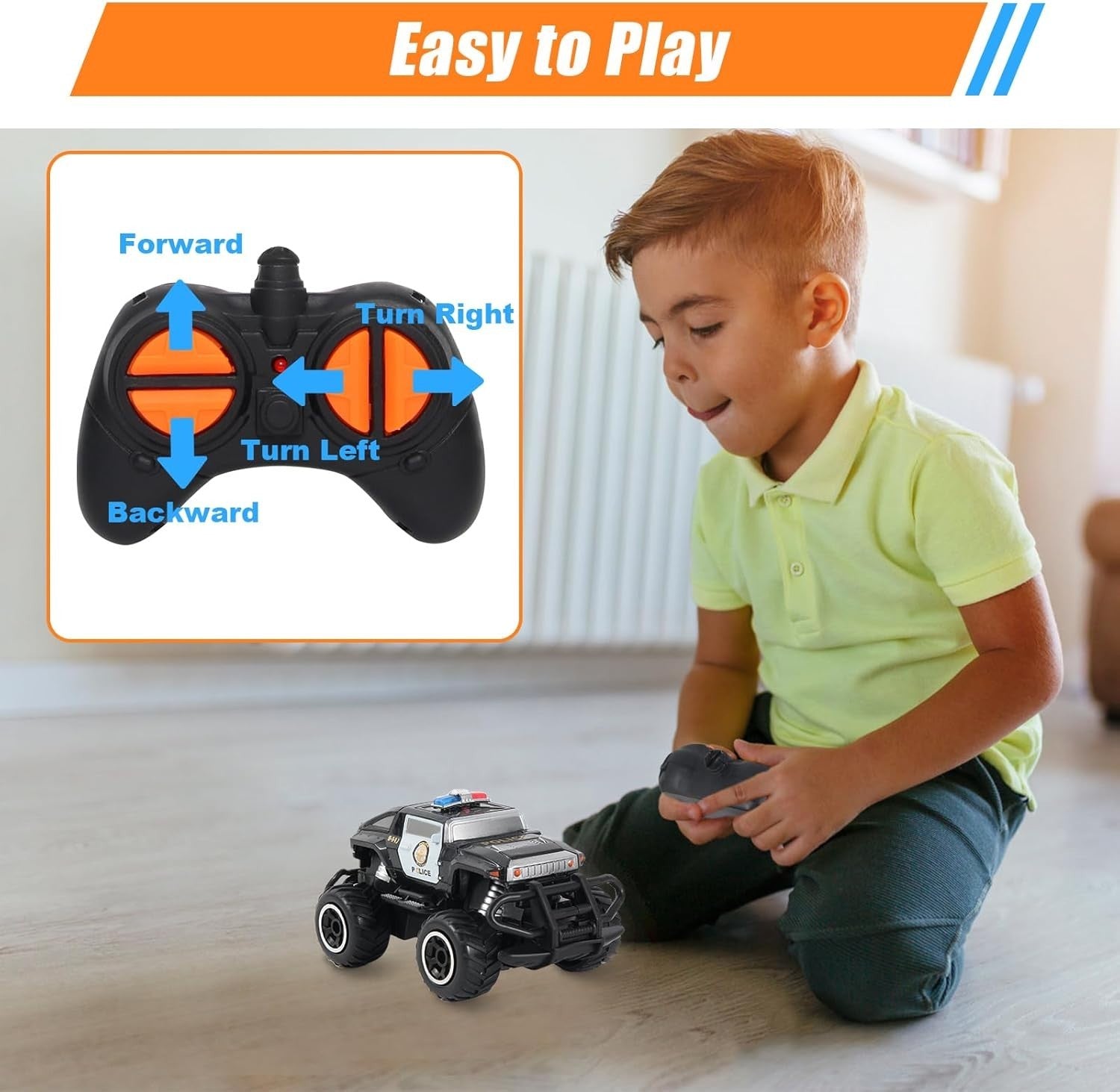 Mini Remote Control Police Car for Kids – Off-Road RC Car Toy, Black