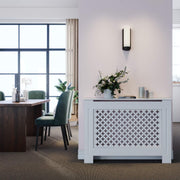 White Radiator Cover Medium | Modern Cross Slat MDF Cabinet – Easy Assembly