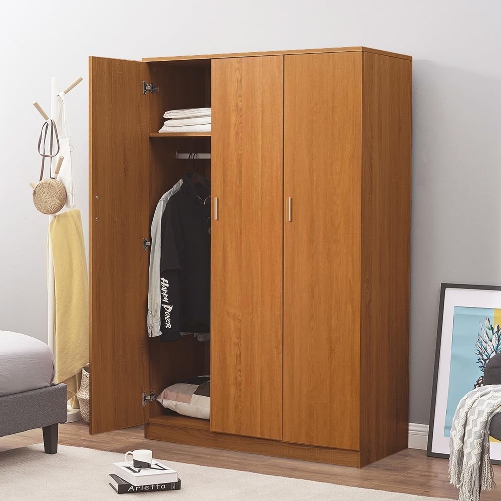 3 Door Wardrobe with Hanging Rail & 6 Shelves | Spacious Bedroom Storage