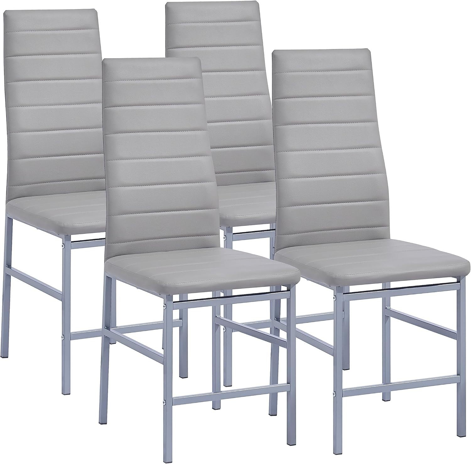 Set 4 Grey Faux Leather Chairs Round Glass Dining Table Compact Kitchen
