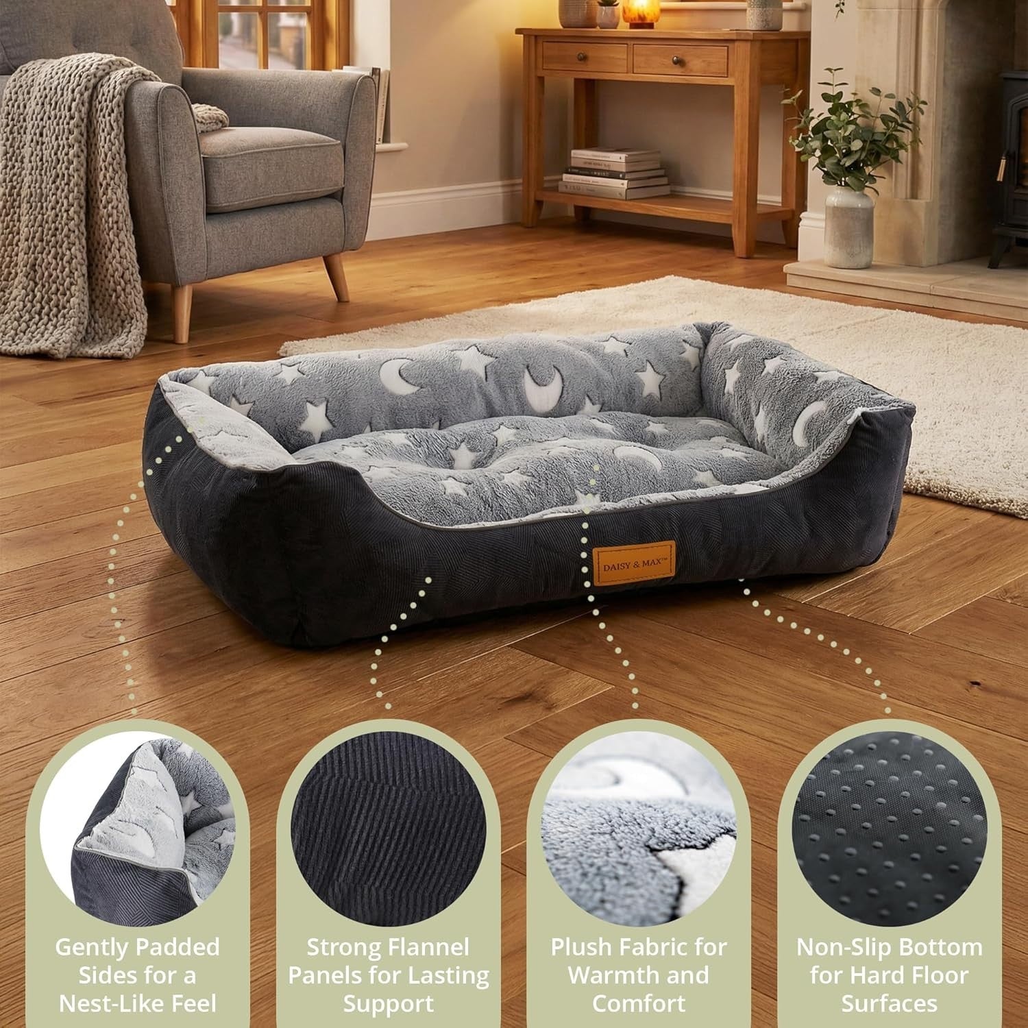 Extra Large Plush Dog Bed 89x64cm Washable Non Slip