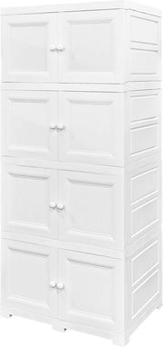 4 Tier Plastic Storage Cabinet White Cupboard with Large Deep Compartments