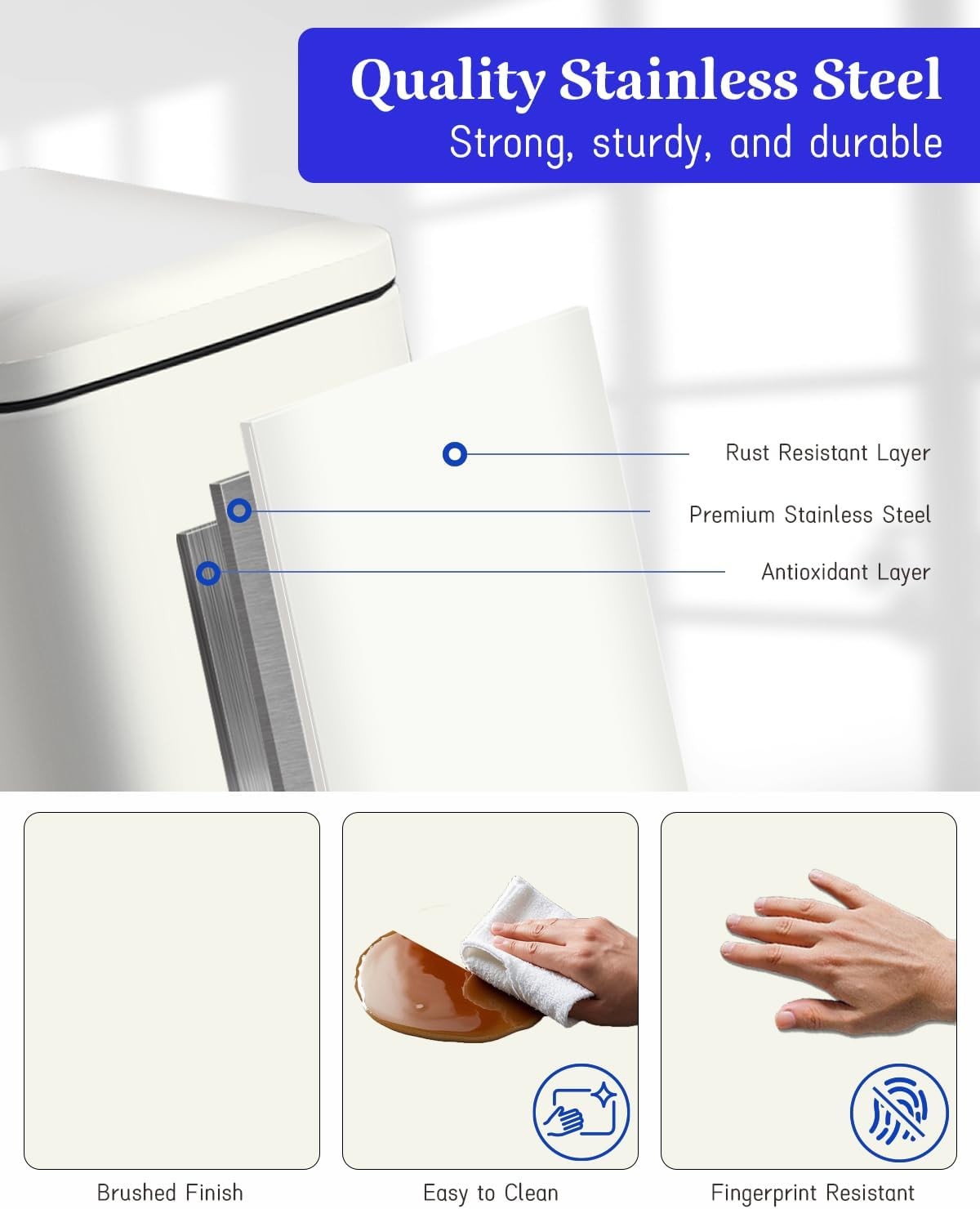 10L White Stainless Steel Pedal Bin Slim Bathroom Soft Close Lid
