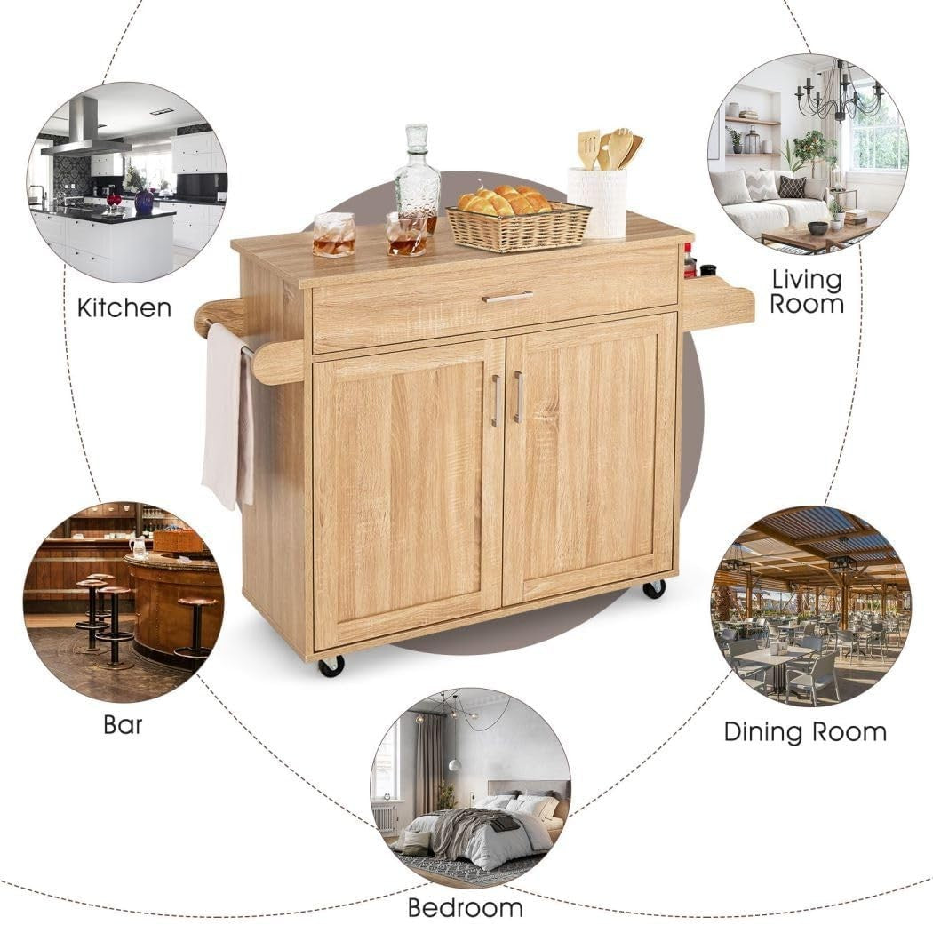 Rolling Kitchen Storage Cabinet Cart 116cm Natural