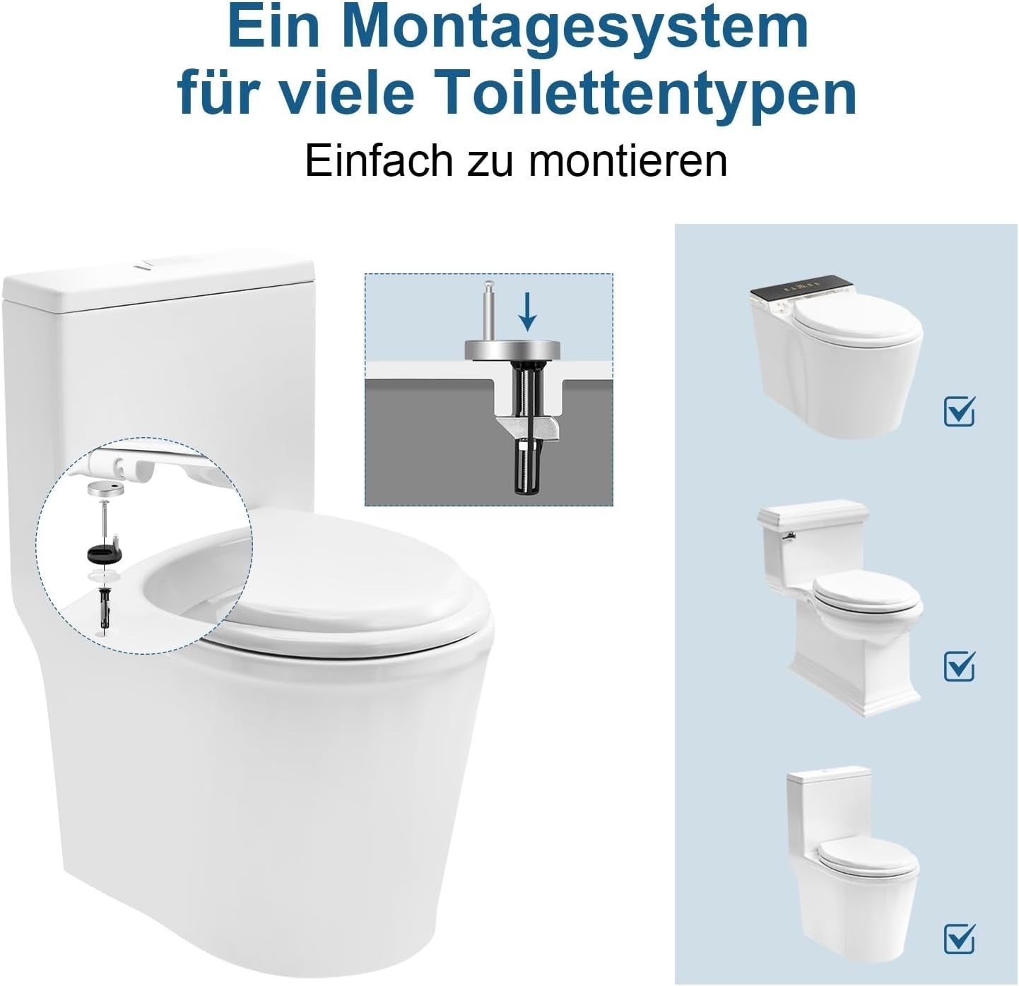 O-Shaped Toilet Seat Soft Close Quick Release Anti-Bacterial Adjustable Hinges