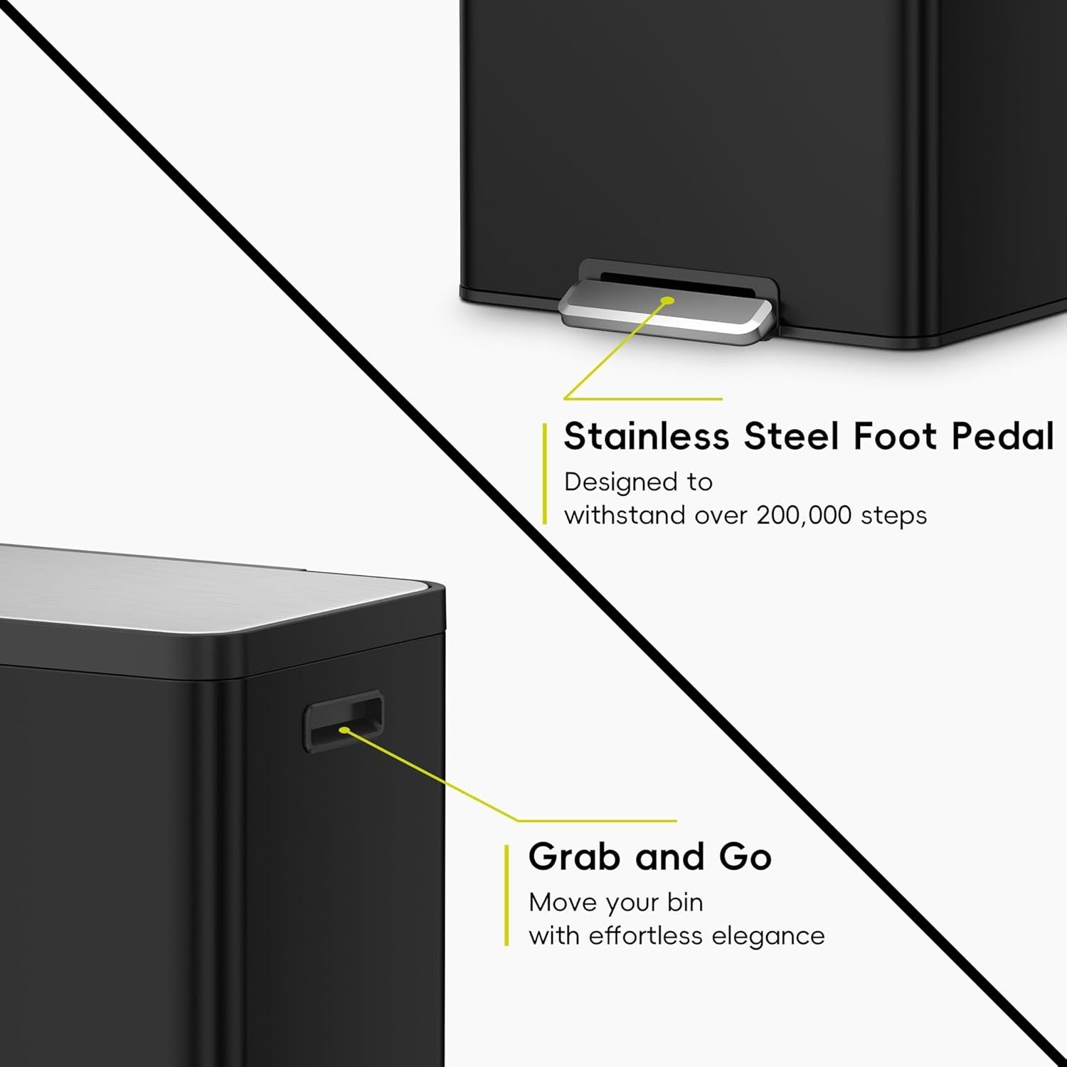 60L Dual Recycling Kitchen Bin 30L+30L Black Soft Close