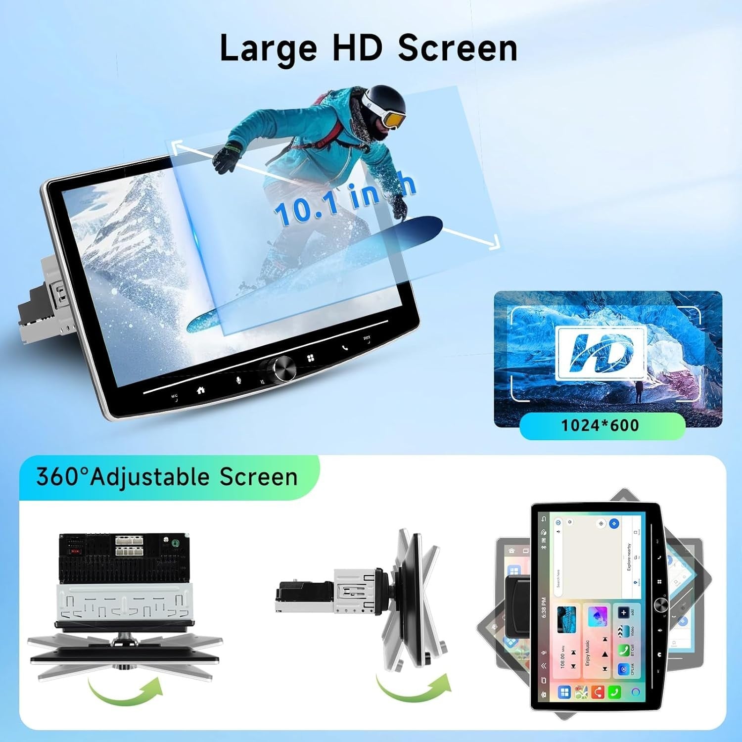 10.1" Android Car Stereo 1 Din Touchscreen Wireless CarPlay GPS Radio