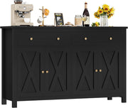 Black  Kitchen Sideboard Cabinet 3 Doors 2 Drawers Adjustable Shelves Large