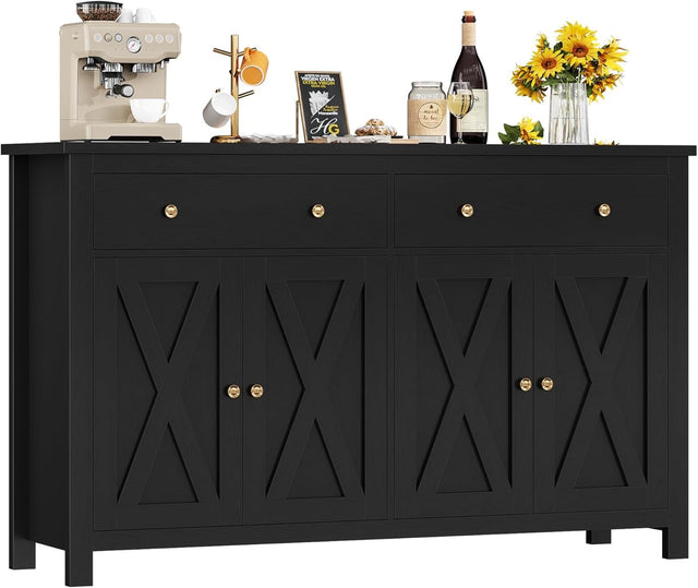 Black  Kitchen Sideboard Cabinet 3 Doors 2 Drawers Adjustable Shelves Large