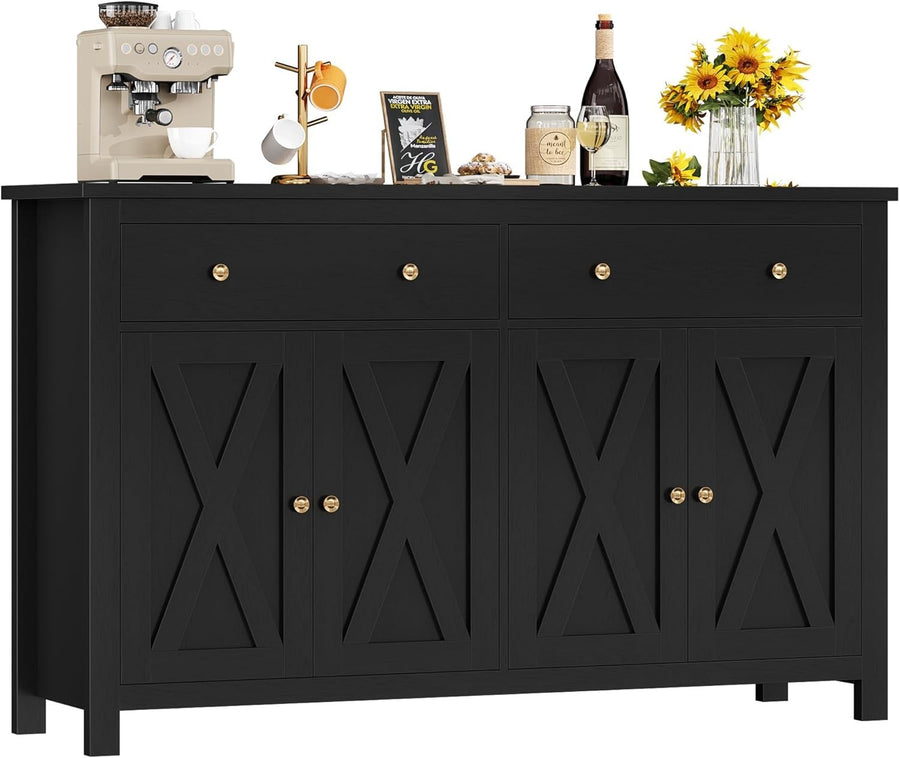 Black  Kitchen Sideboard Cabinet 3 Doors 2 Drawers Adjustable Shelves Large