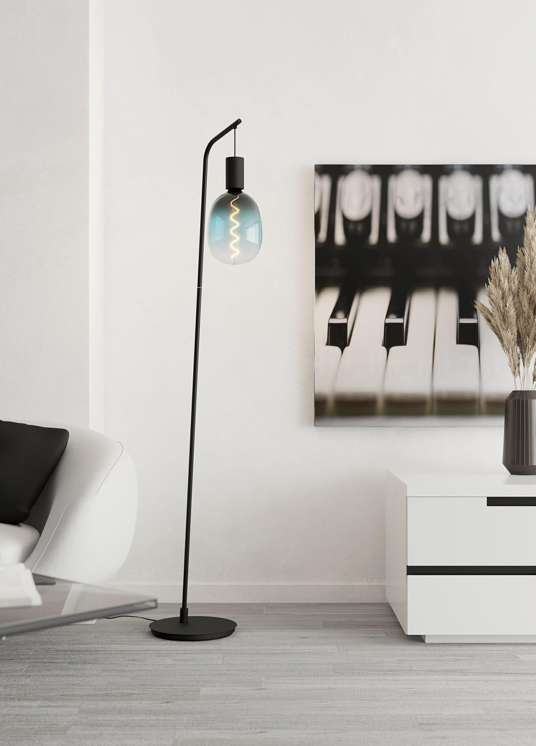 Minimalist Black Floor Lamp Angled Stand E27 Socket Modern Standing Light