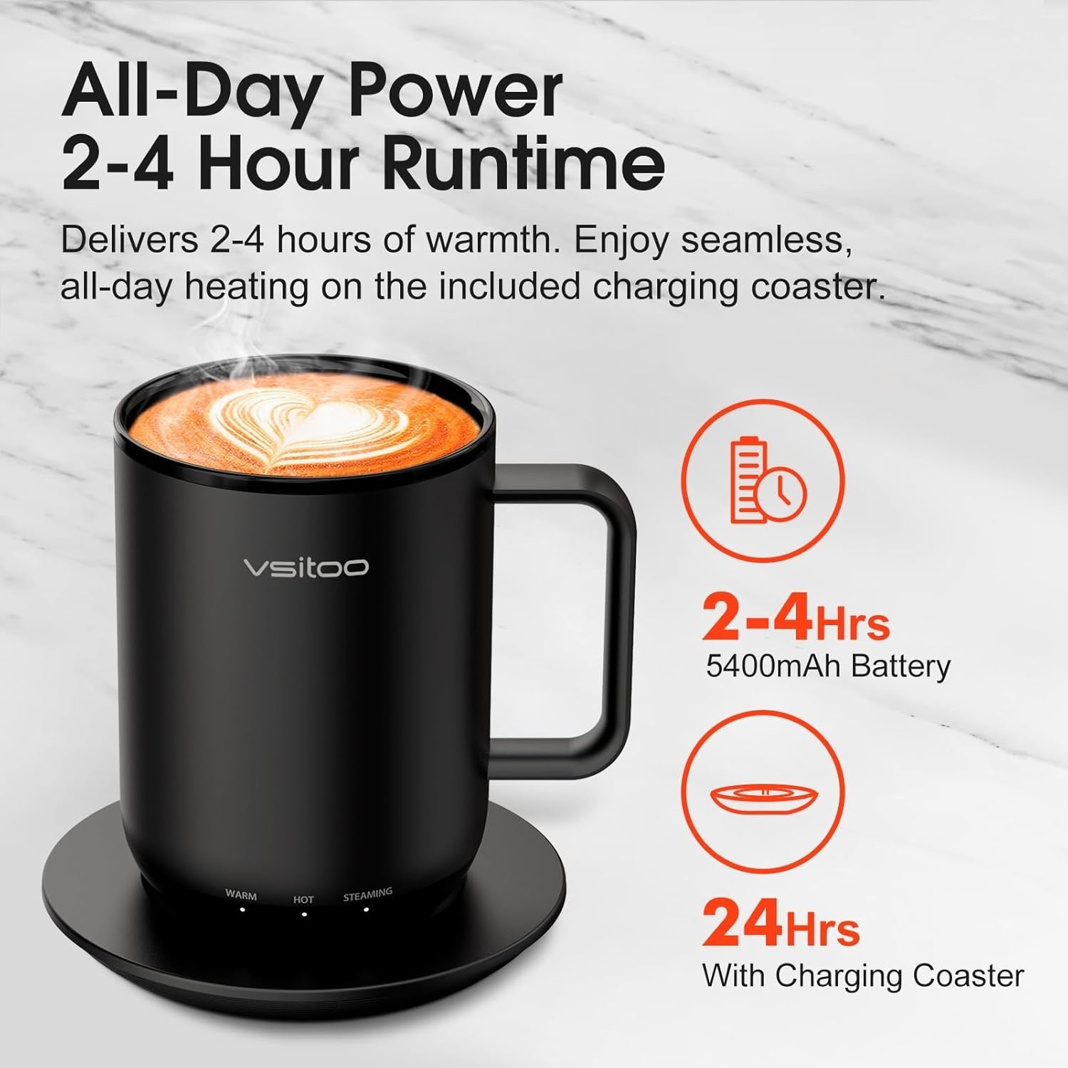 Smart Heated Coffee Mug 14oz Temp Control 120-150°F Warmer Black