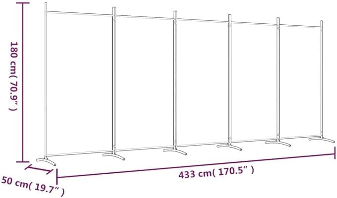 5 Panel Folding Room Divider Brown Privacy Screen 433x180cm Fabric Partition