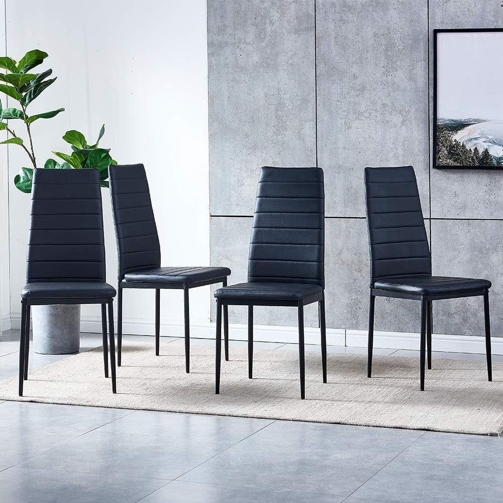 4 Chair Black Dining Table Set PU Leather Small Space Kitchen 110cm
