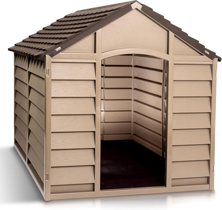 Heavy Duty Small Plastic Dog Kennel Weatherproof Outdoor Pet House Brown