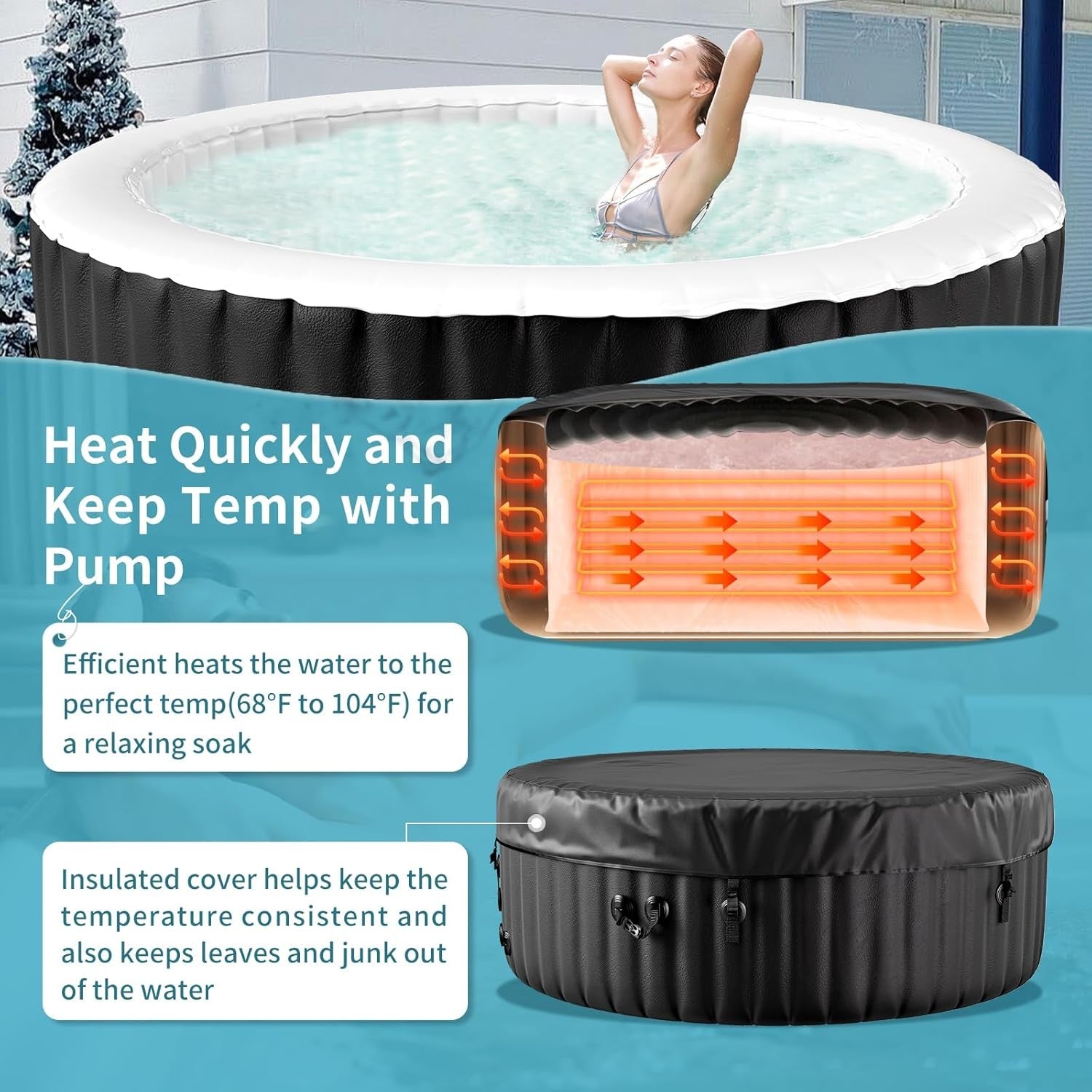 Inflatable Hot Tub Spa Heated LED Light Portable 2–4 Person Outdoor