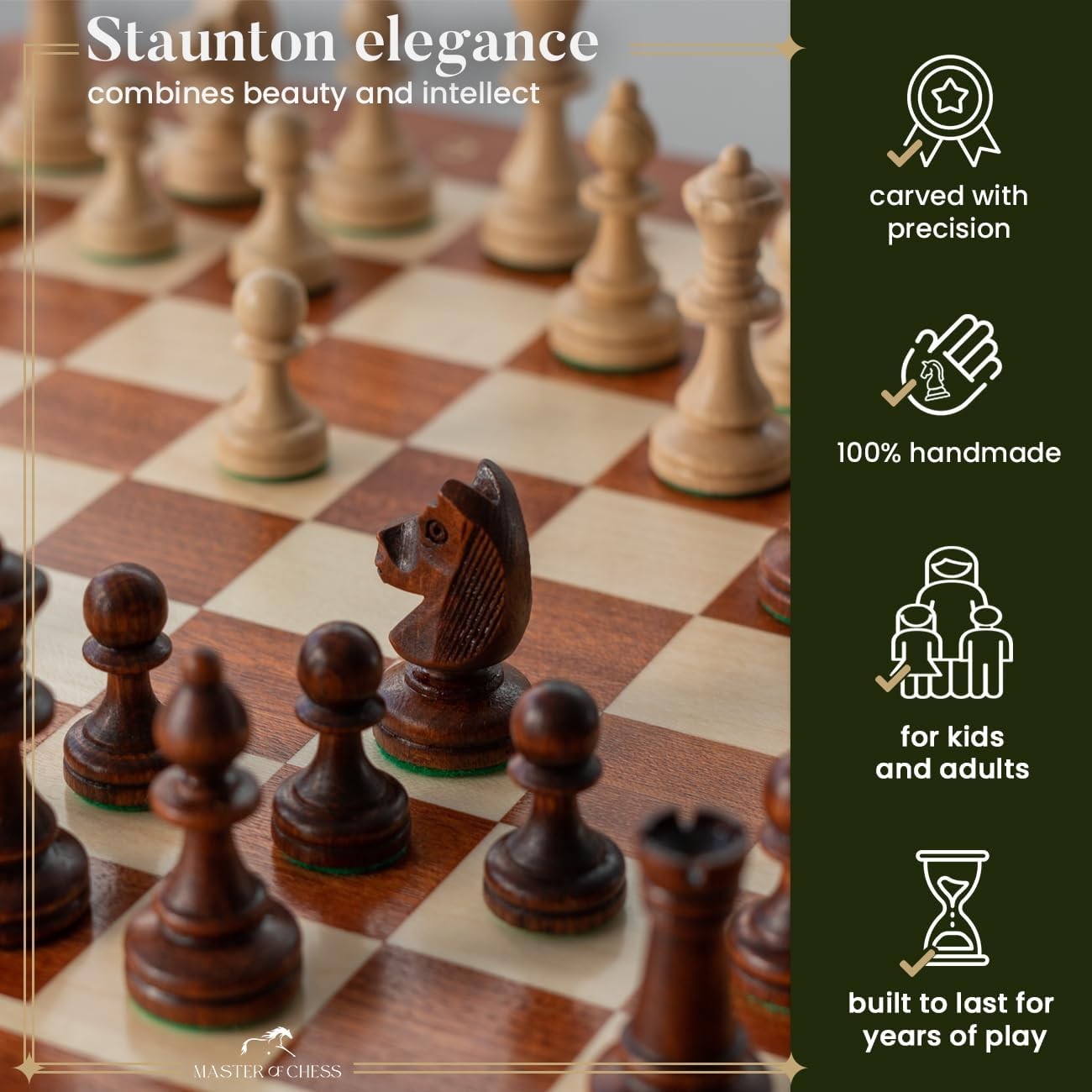 Portable Tournament Wooden Chess Set 35cm Inlaid Foldable Board Staunton No.3