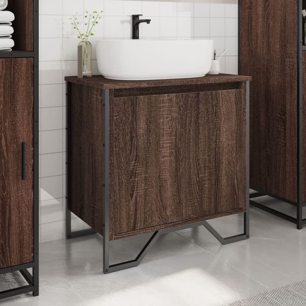 Brown Oak Bathroom Vanity Unit – 2 Door Under Sink Storage Cabinet 60x60cm