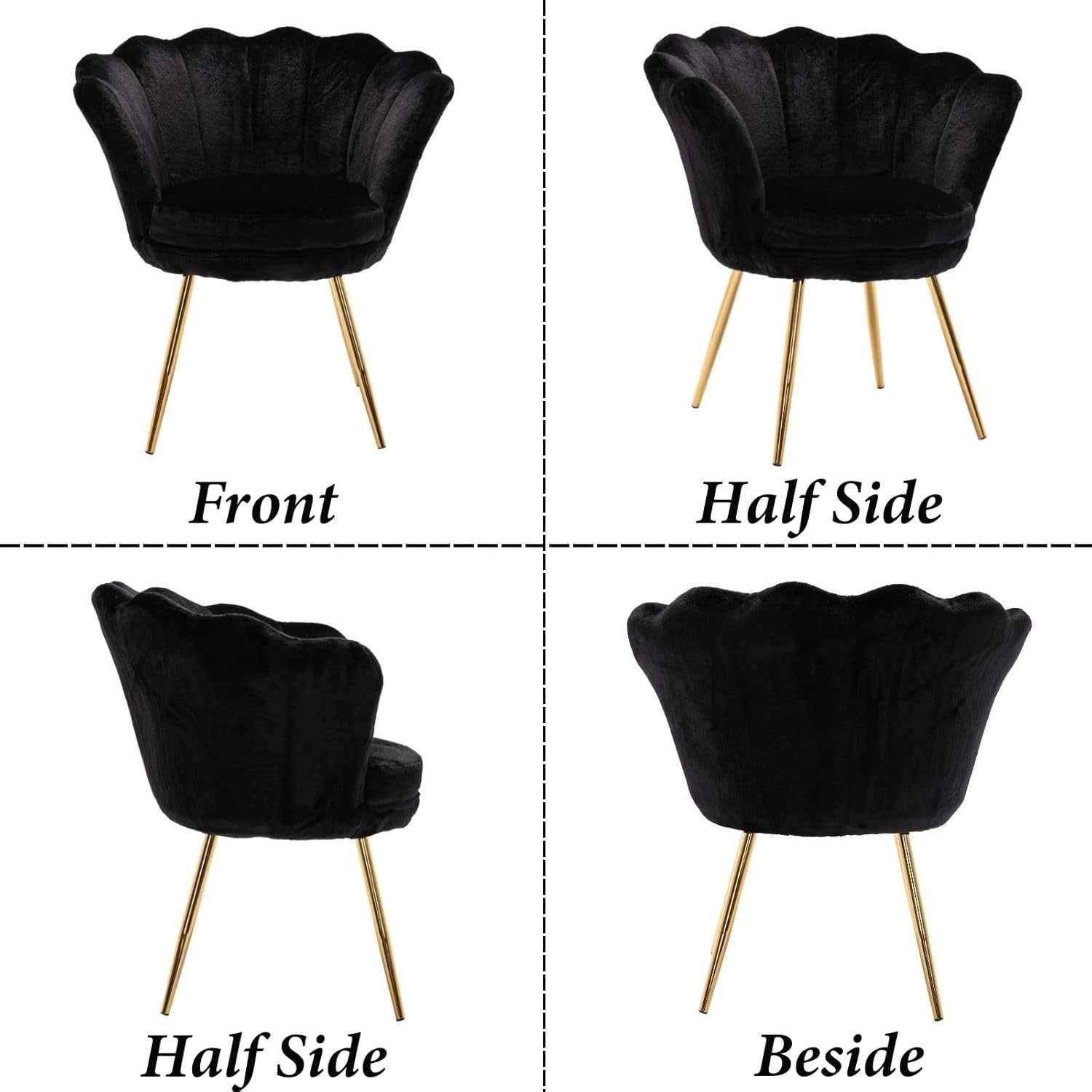 Black Velvet Lounge Chair Gold Legs | Petal Back Armchair for Bedroom