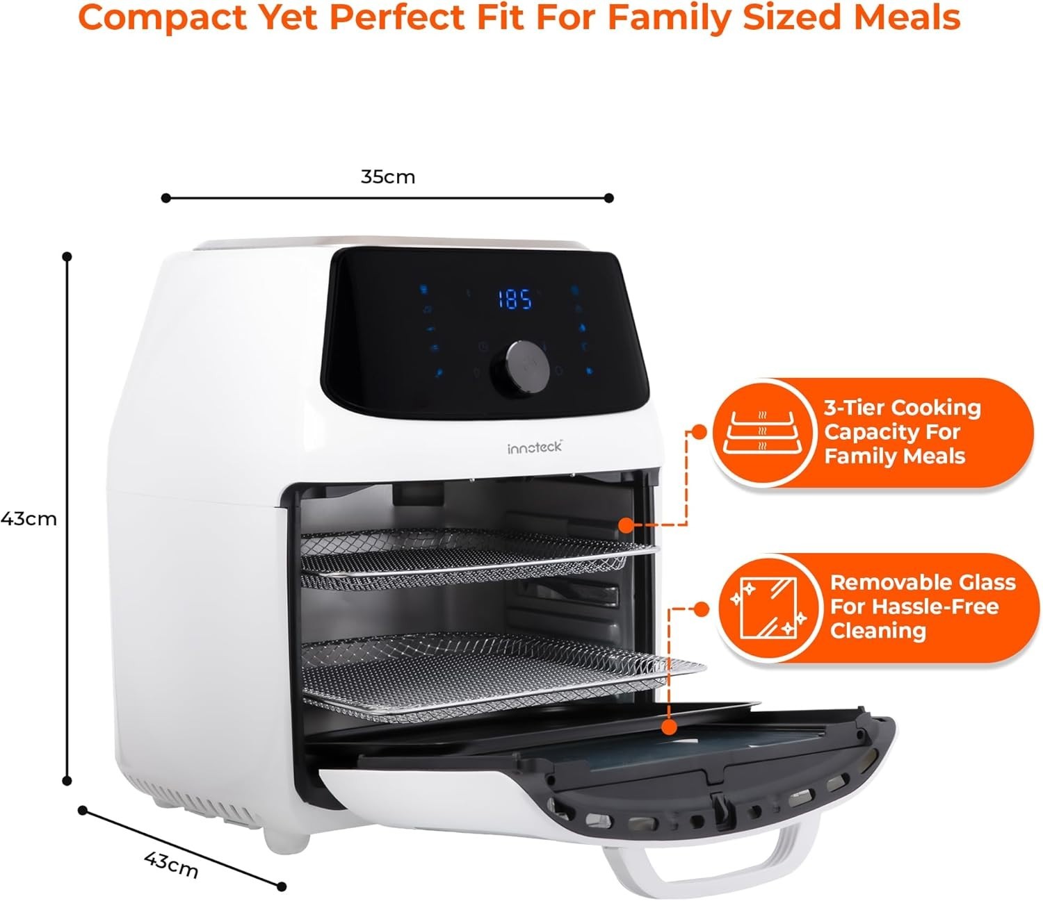 16L Air Fryer Oven Rotisserie 1800W 10 Presets Touchscreen White