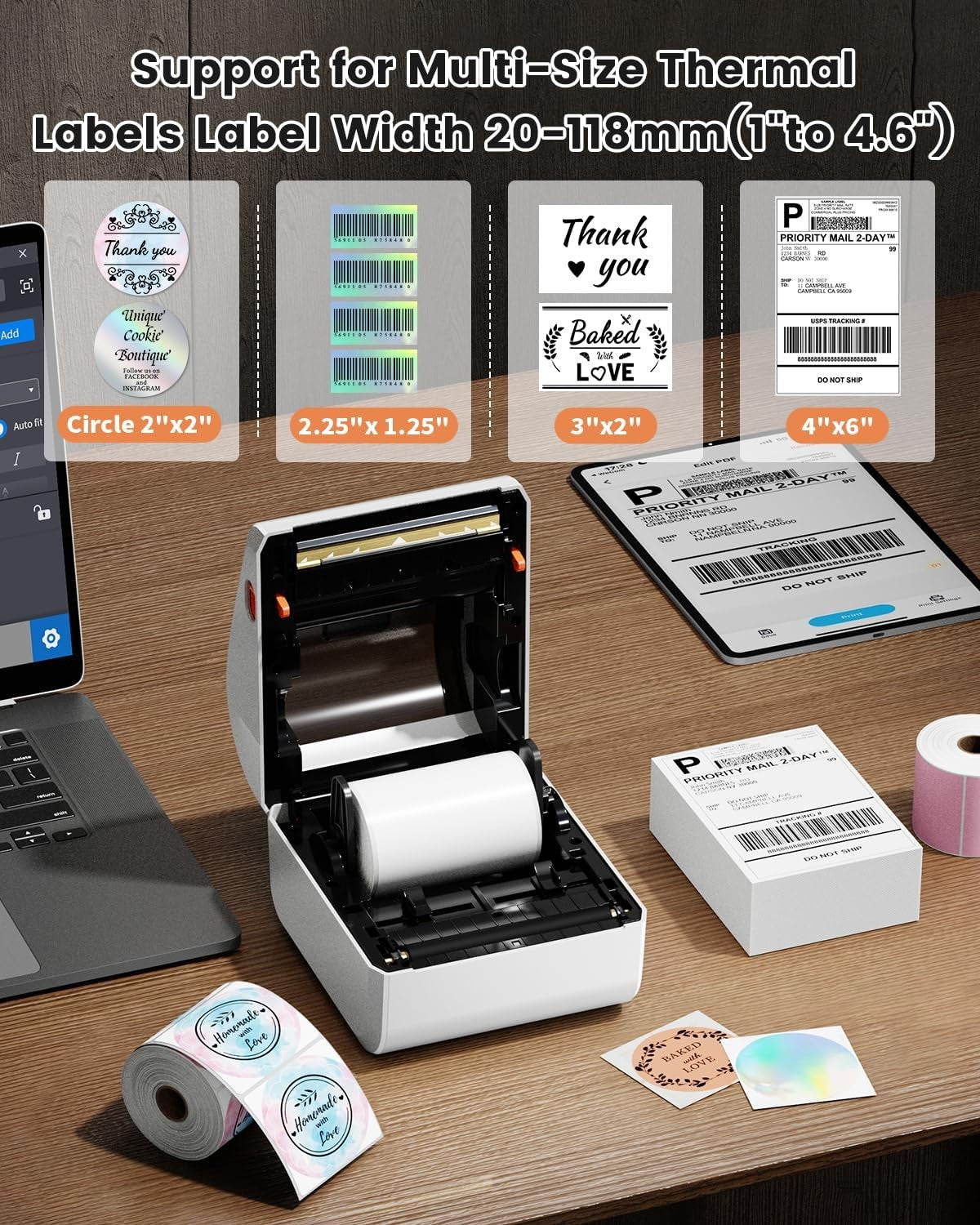 Bluetooth Thermal Shipping Label Printer 4x6 USB Postage Labels
