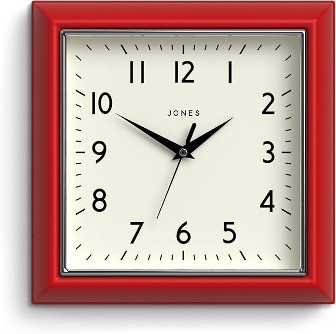 Red Retro Square Wall Clock 25cm Silent Quartz Easy Read Modern Kitchen Office