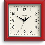 Red Retro Square Wall Clock 25cm Silent Quartz Easy Read Modern Kitchen Office