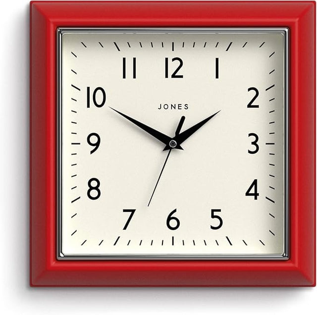 Red Retro Square Wall Clock 25cm Silent Quartz Easy Read Modern Kitchen Office