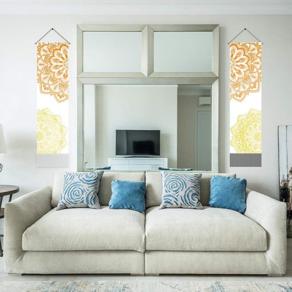 Boho Mandala Wall Tapestry 2pcs 45.7x13in Orange Gold Decor