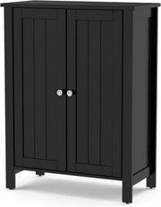 Adjustable Bathroom Floor Cabinet 3-Shelf Storage Organizer 60x30x80cm Black