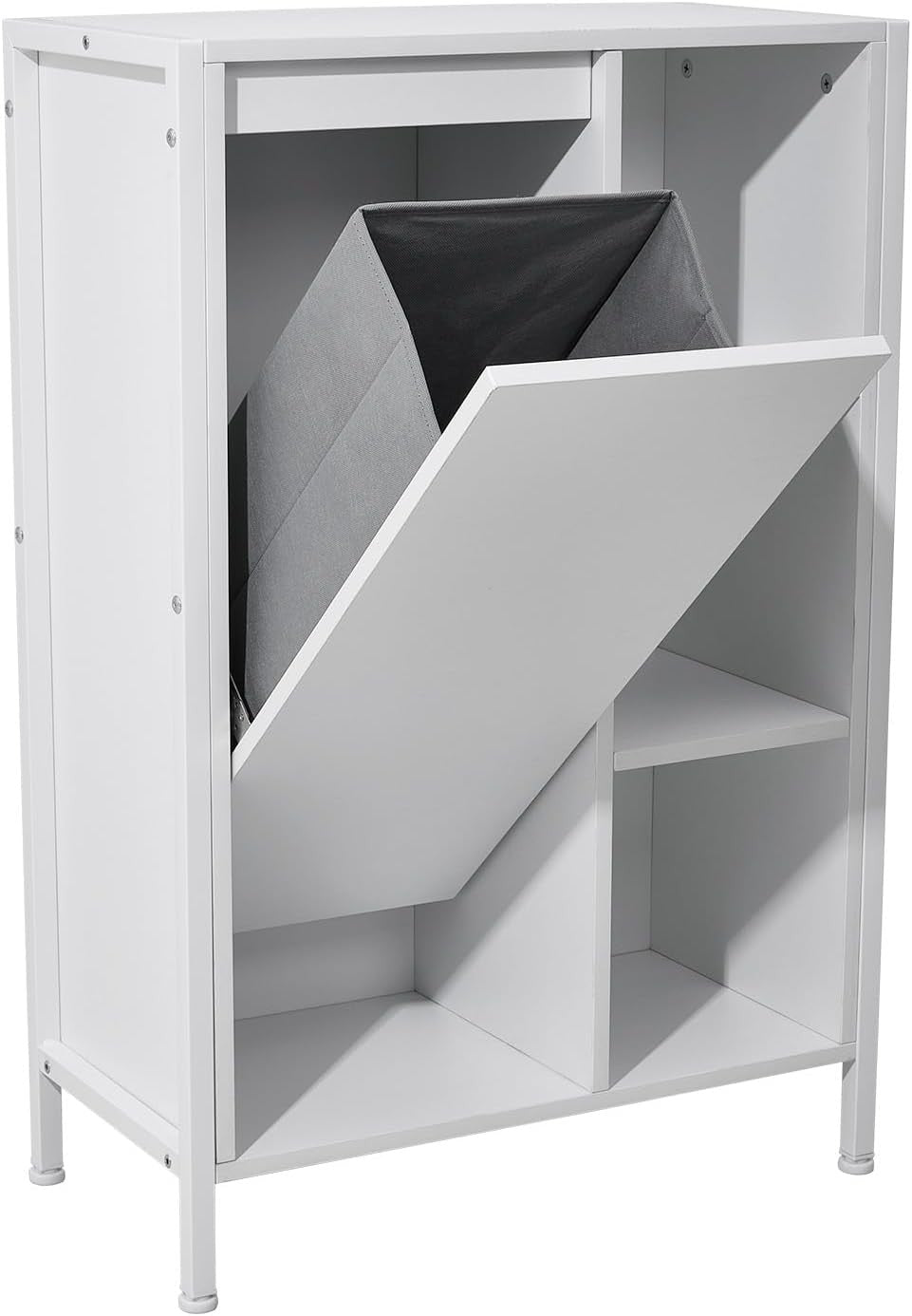 Bathroom Storage Cabinet with Laundry Basket 3 Tier Shelves White Slim Unit