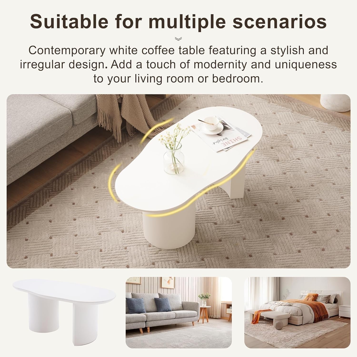 Modern Cloud-Shaped Coffee Table, Spacious Oval Design, Easy Assembly 100cm