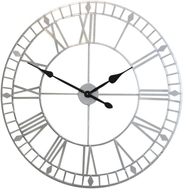 Extra Large Silver Wall Clock Vintage Industrial Skeleton 80cm Silent