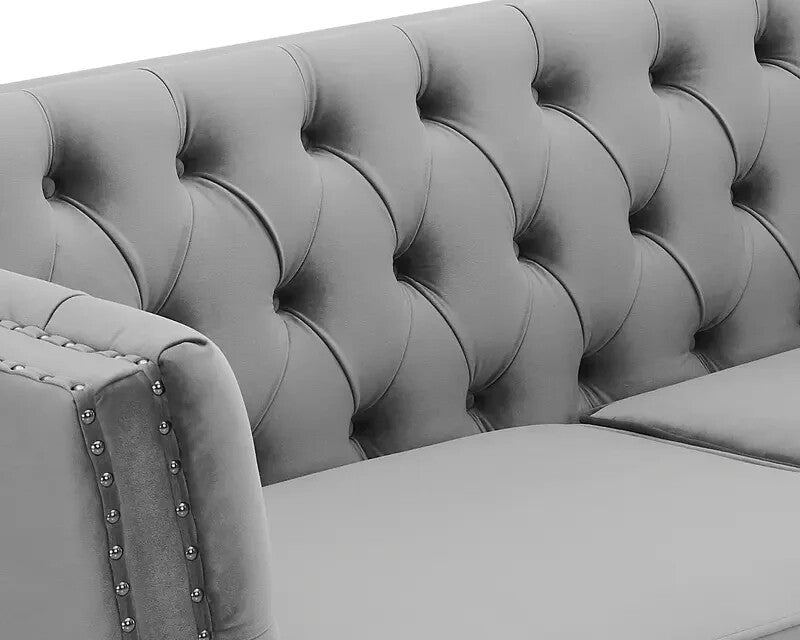 3 Seater Chesterfield Sofa Light Grey Velvet | Deep Cushions Solid Frame
