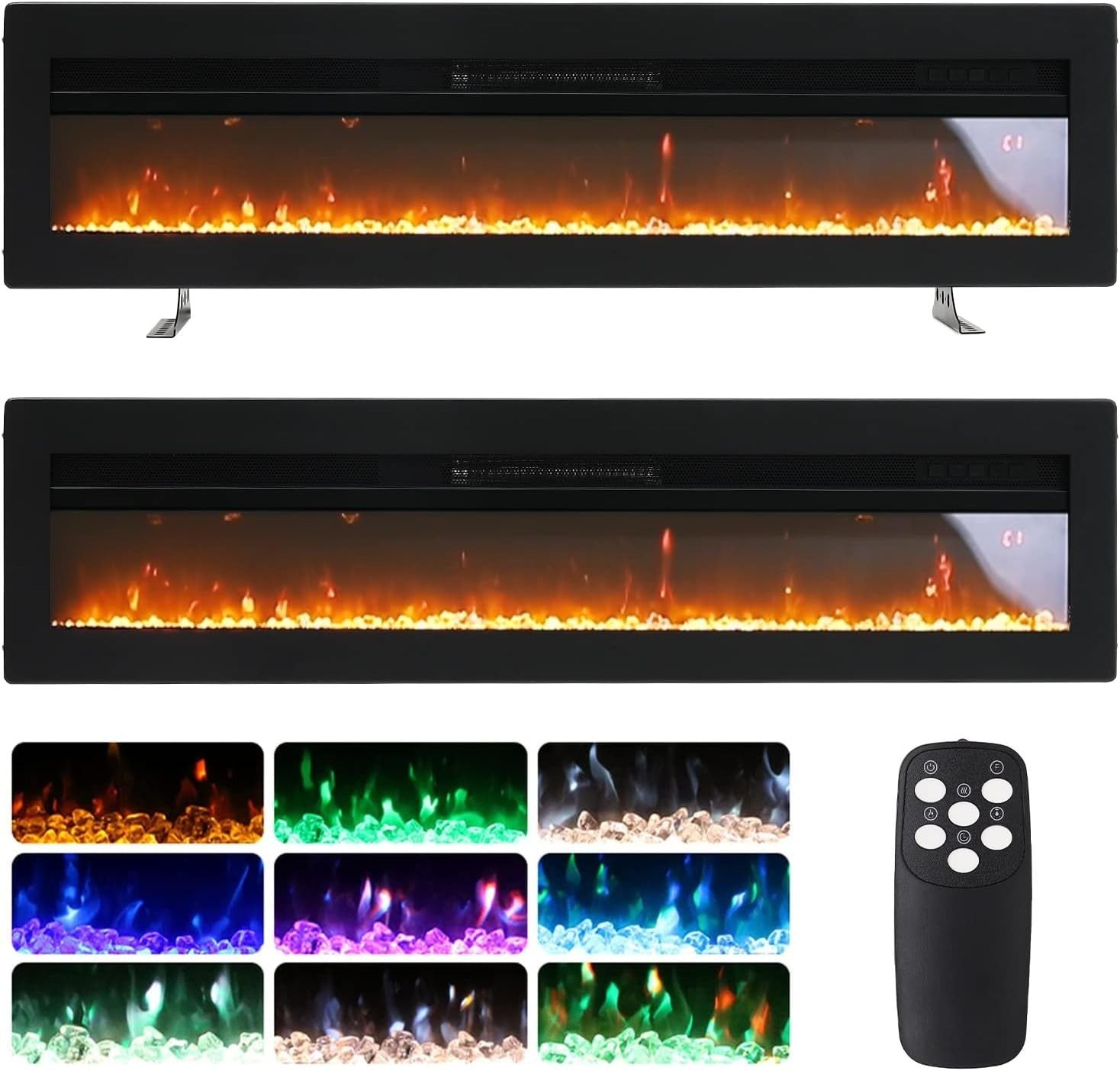 127cm Electric Fireplace Heater with Realistic LED Flame, Adjustable Thermostat