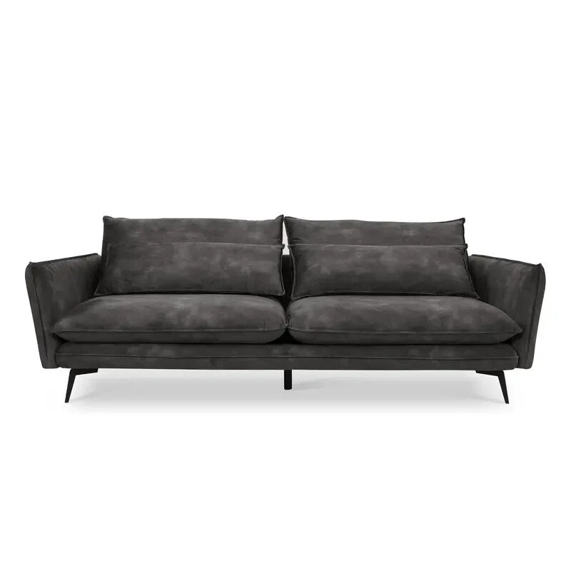 3 Seater Grey Velvet Sofa – Deep Seat Modern Sofa with Metal Legs