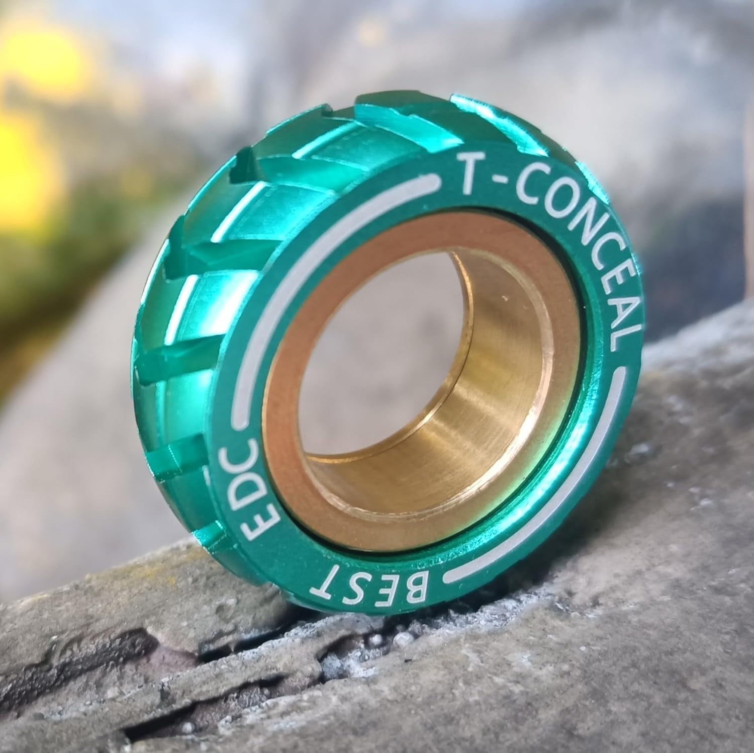 Green Magnetic Fidget Ring Haptic Coin Stainless Steel Stress