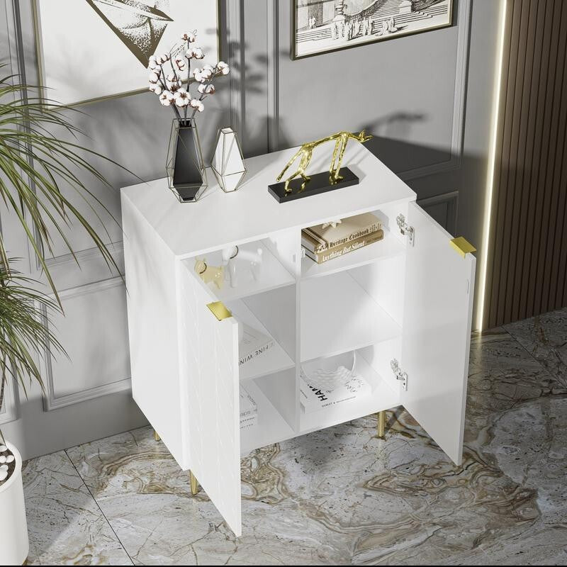 Modern White 2 Door Sideboard Cabinet with Gold Legs – 75x40x90cm Storage